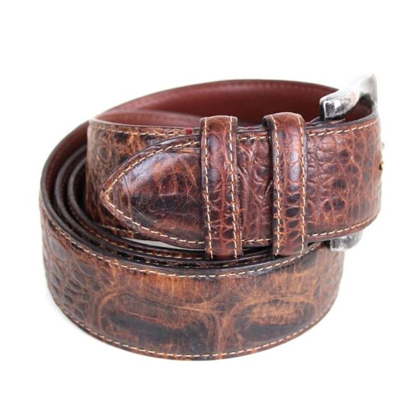 Torino CROCO BROWN GENUINE LEATHER 1.5"Wd CASUAL DRESS MEN'S BELT Sz 46 (P31 - Picture 5 of 16